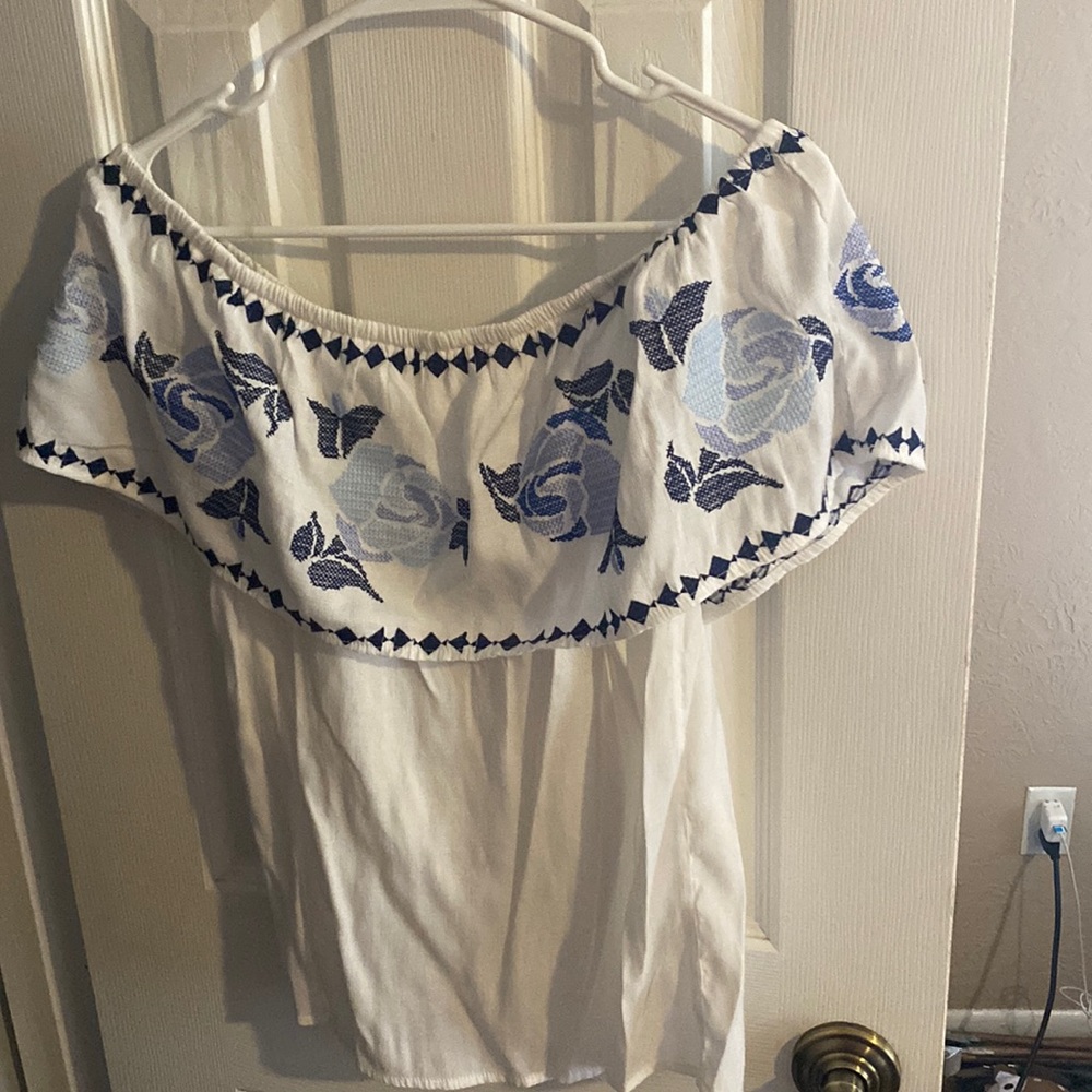 Off shoulder embroidered top
